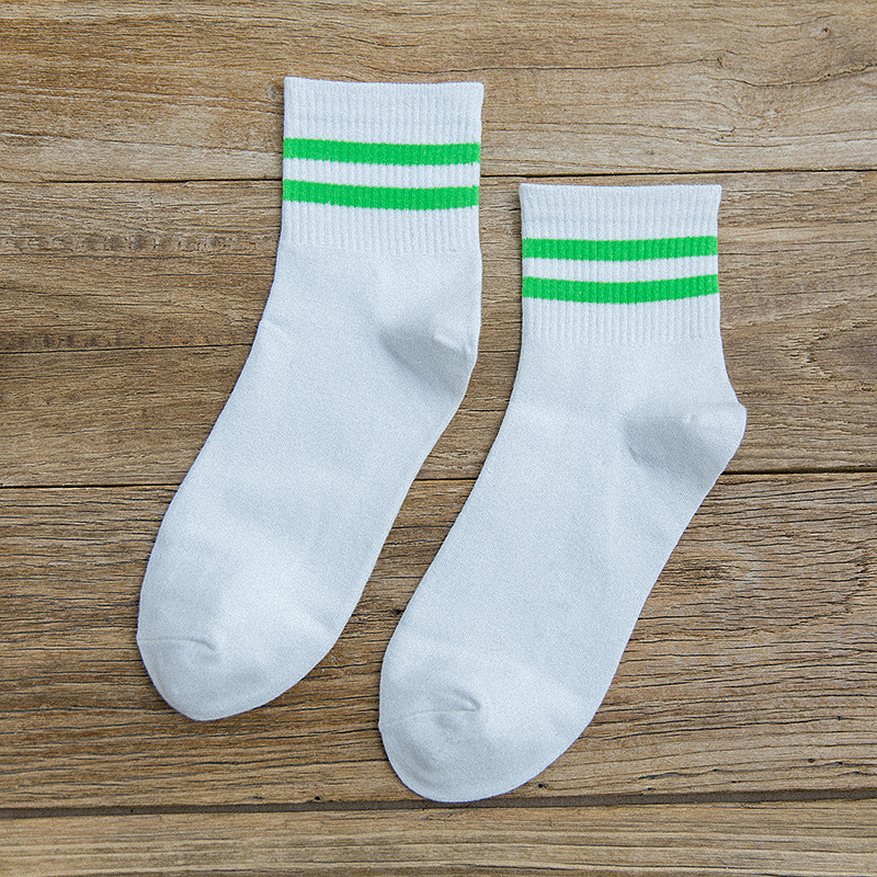 袜子厂家批发茶颜新款二杠条纹女袜中筒运动棉短袜棒球袜子女
