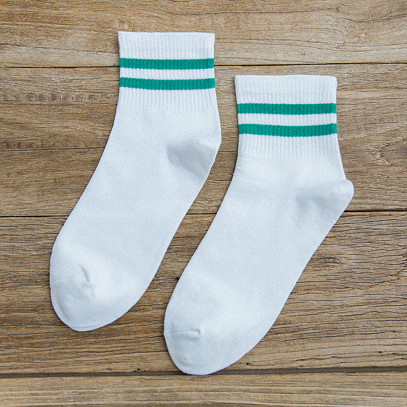 袜子厂家批发茶颜新款二杠条纹女袜中筒运动棉短袜棒球袜子女