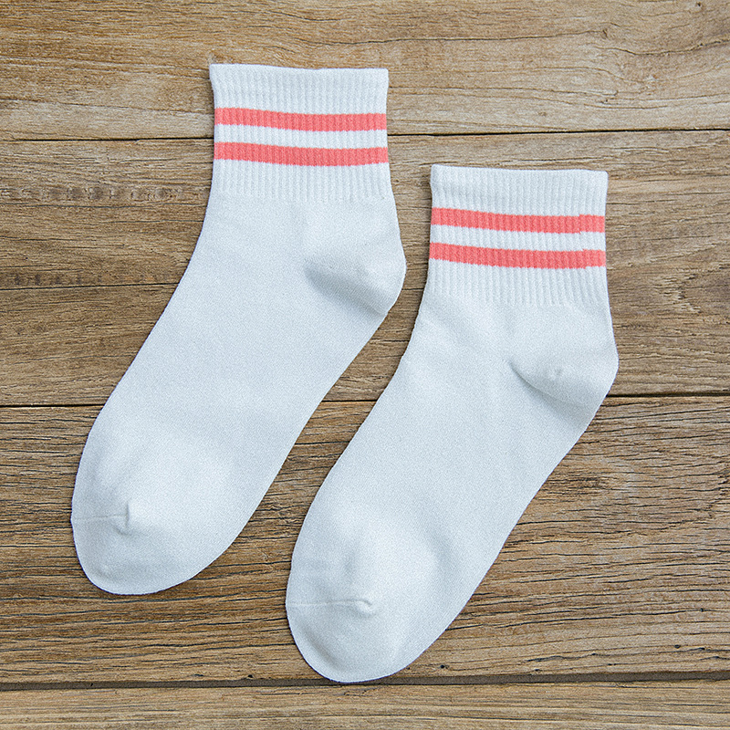 袜子厂家批发茶颜新款二杠条纹女袜中筒运动棉短袜棒球袜子女
