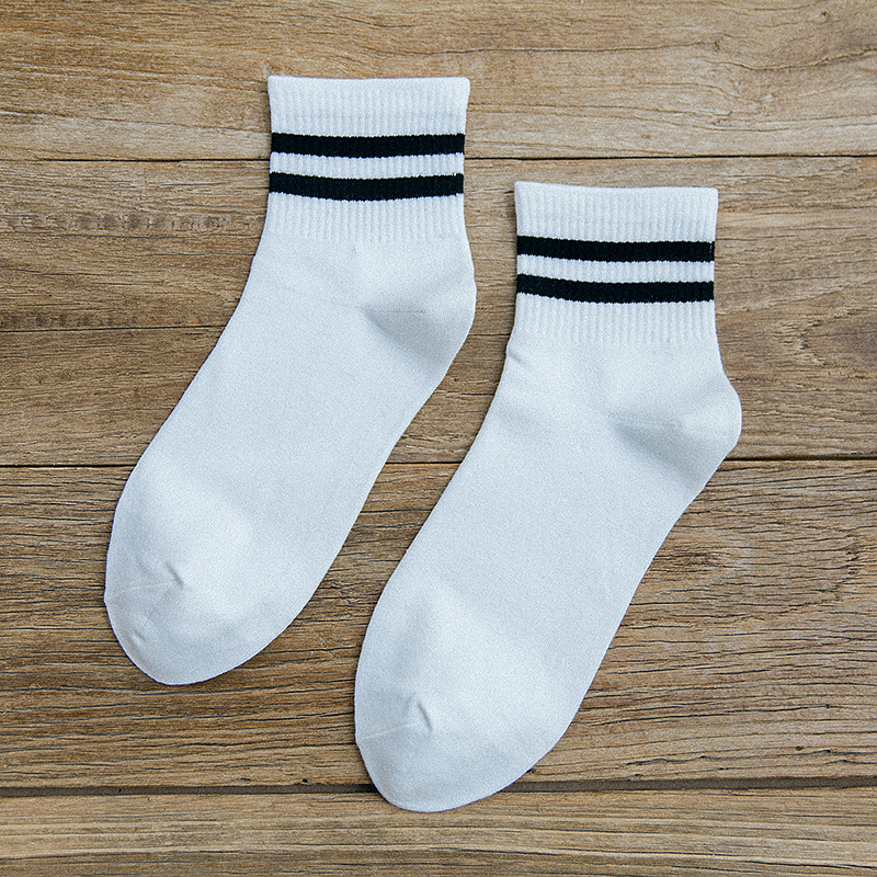 袜子厂家批发茶颜新款二杠条纹女袜中筒运动棉短袜棒球袜子女