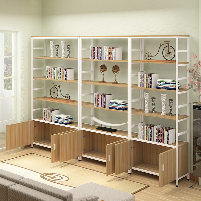 ศิลปะเหล็กชั้นวางตู้หนังสือห้องทำงาน ที่เรียบง่ายรวมกันชั้นย...