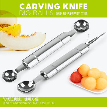 Stainless Steel Ball Scooper Double-Headed Carving Knife Watermelon Ball Scoop Fruit Cutter Creative Kitchen Tool Fruit Ball