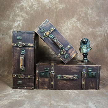 Retro Three-piece British Waterproof Leather Suitcase European-style Case Home Storage Case Clothing Store Shooting Props