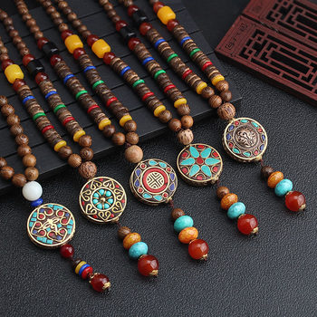 All-match ethnic style sweater chain long vintage necklace female Nepal pendant wooden beads pendant scenic spot accessories factory