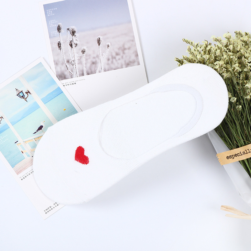 袜子春夏新款浅口船袜女士韩版防滑爱心隐形袜200针棉质女袜厂家