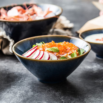 Japanese Ceramic Bowl Simple Tableware Ramen Bowl Soup Bowl Household Trumpet Instant Noodle Bowl High Temperature Kiln Ceramic Tableware