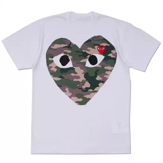 Trendy brand HEYPLAY Japanese pure cotton short sleeve T-shirt heart men's and women's 18-year new camouflage big heart couples