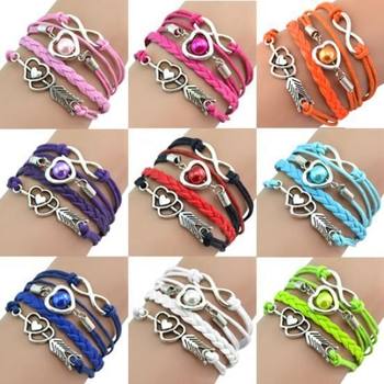 New arrival European and American fashion retro cupid arrow love Pearl multi-color leather rope multi-layer bracelet wholesale