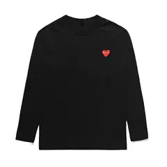 Heyplay Japanese Style Trendy Brand Peach Heart Long-Sleeved T-Shirt for Men and Women Black Red Heart Round Neck Pure Cotton Heart Couple Style