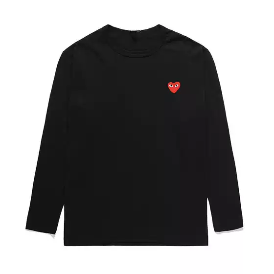 Heyplay Japanese Style Trendy Brand Peach Heart Long-Sleeved T-Shirt for Men and Women Black Red Heart Round Neck Pure Cotton Heart Couple Style