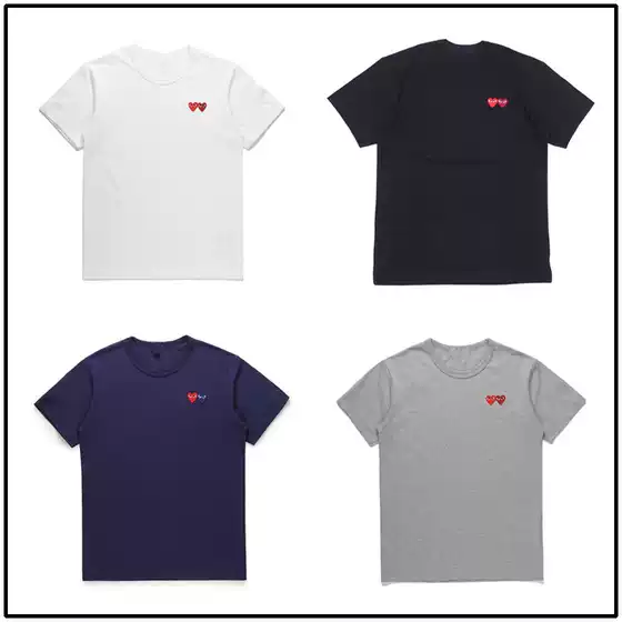 Heiplay Japanese Trendy Brand T-shirt Peach Heart Men's and Women's Round Neck Pure Cotton Short-sleeved Double Heart Love Red Heart Couple's Style