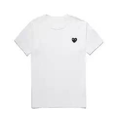 Heiplay Japanese Trendy Brand T-shirt Peach Heart Men's and Women's Round Neck Pure Cotton Short Sleeve White Embroidered Big Black Heart Couple