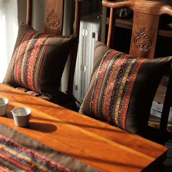 Ethnic style striped cushion pillow case Inn fabric waist pillow cotton linen pillow case cushion c
