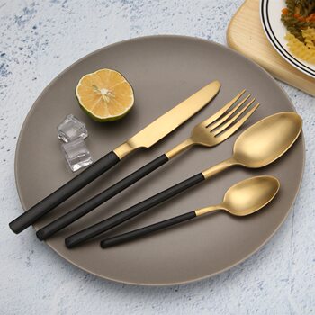 304 Square Handle Cutlery Restaurant Hotel Stainless Steel Steak Knife and Fork Western Cutlery Set Coffee Spoon Wholesale Black Silver