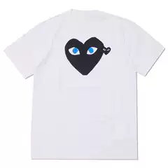 Heyplay Japanese Style Trendy Brand Peach Heart T-Shirt Men's and Women's Pure Cotton Round Neck Short-Sleeved White Big Black Heart Blue Eye Couple Style