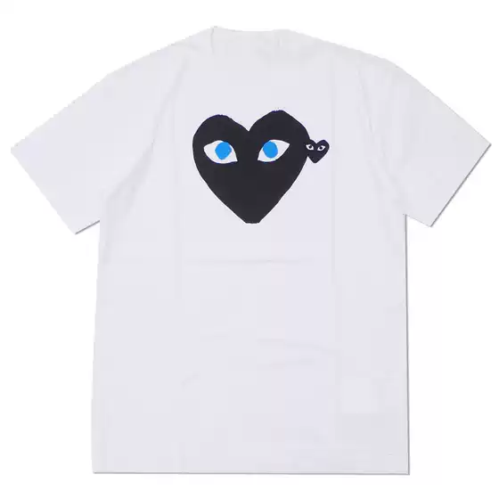 Heyplay Japanese Style Trendy Brand Peach Heart T-Shirt Men's and Women's Pure Cotton Round Neck Short-Sleeved White Big Black Heart Blue Eye Couple Style
