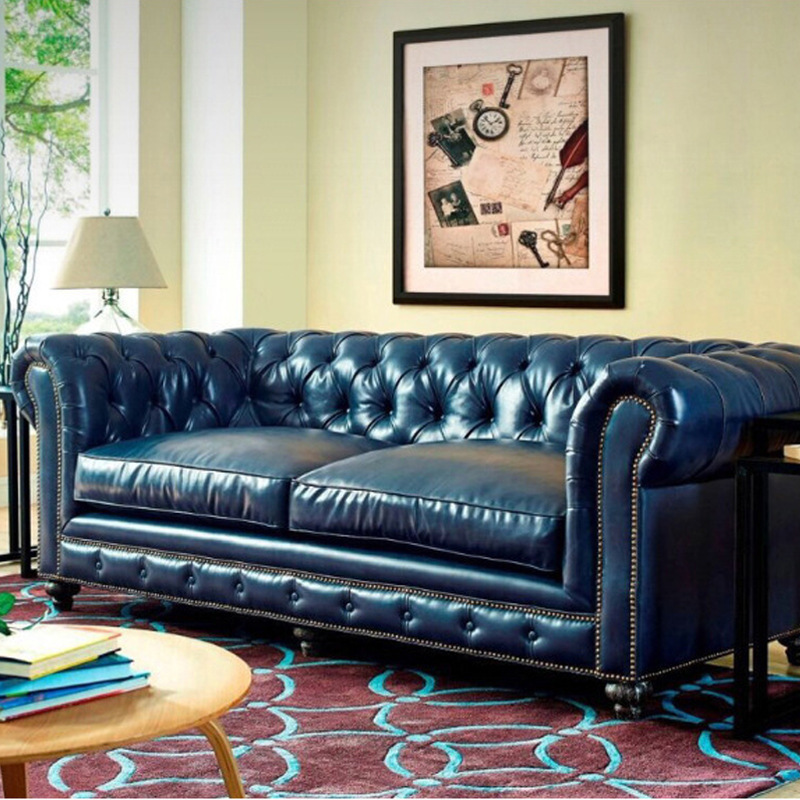 美式复古真皮沙发头层牛皮拉扣客厅现代简约小户型三人位佛山家具