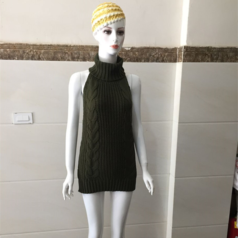 日系女装针织衫春新款性感日本中长款露背无袖系带毛衣裙七了个三