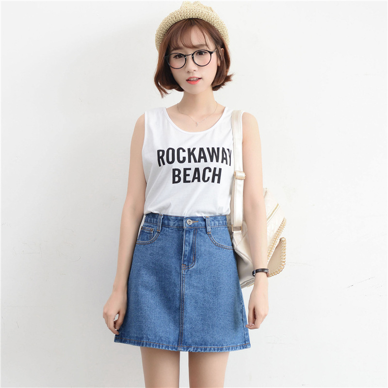 High Waisted A Line Denim Skirt Slim Fit Korean Style College Fashion Summer Wear Wholesale Available