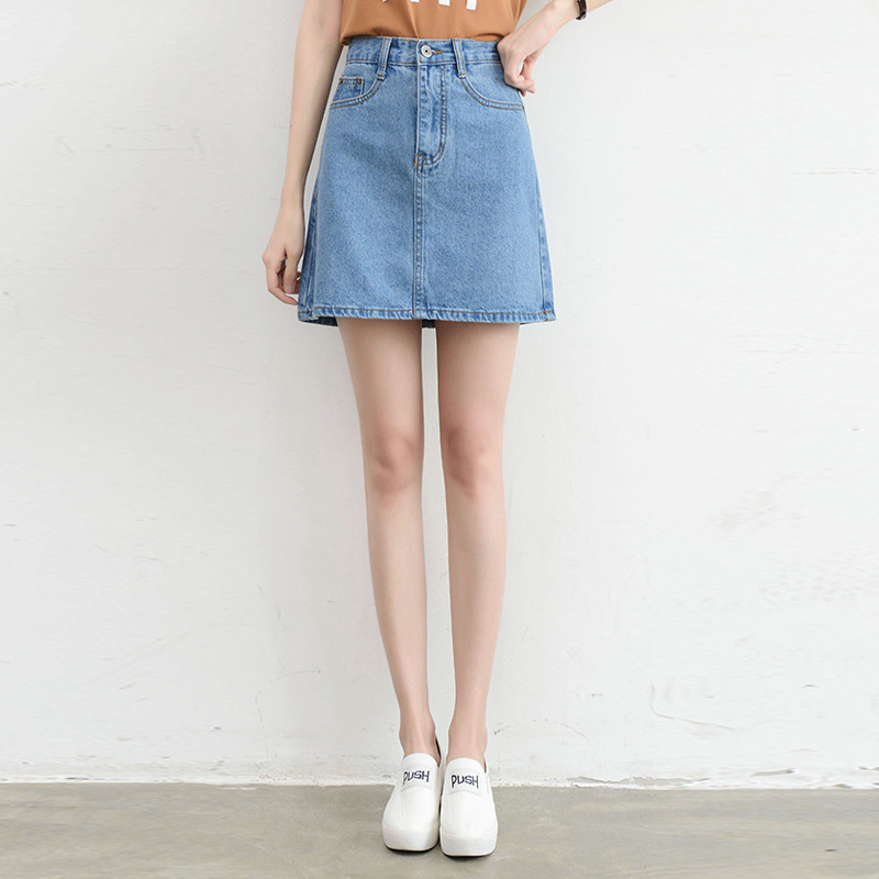 High Waisted A Line Denim Skirt Slim Fit Korean Style College Fashion Summer Wear Wholesale Available