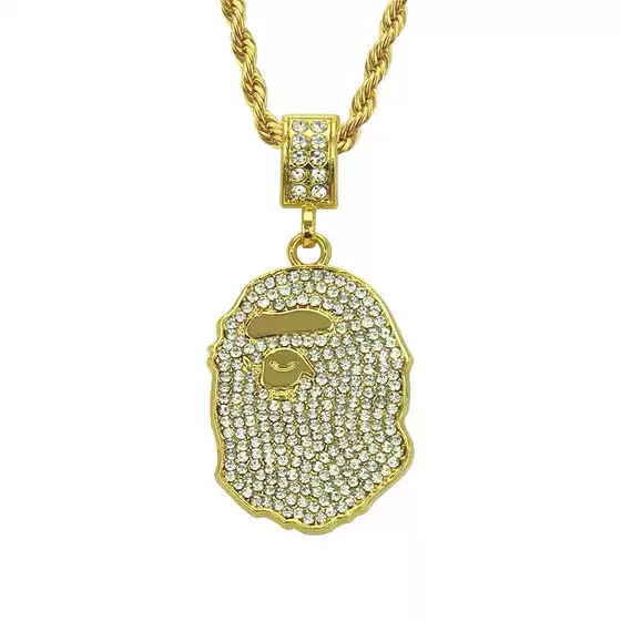 Amazon New Necklace Hip Hop Ape Head Necklace Foreign Trade European and American Fashion Personality Full Diamond Pendant Necklace