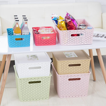 Rattan Woven Hollow Storage Basket Kindergarten Toy Basket Organize Storage Basket Rectangular Large Plastic Storage with Lid