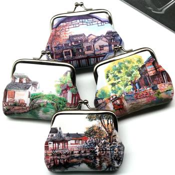 Retro Nostalgic Ancient Town Scenery Print Women's Coin Purse Student Coin Bag 3D Creative Buckle Dumpling Small Wallet