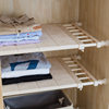 Nail-Free Extendable Wardrobe Divider Shelf, Kitchen Organization and Storage, Layered Cabinet Shelf, Space-Saving