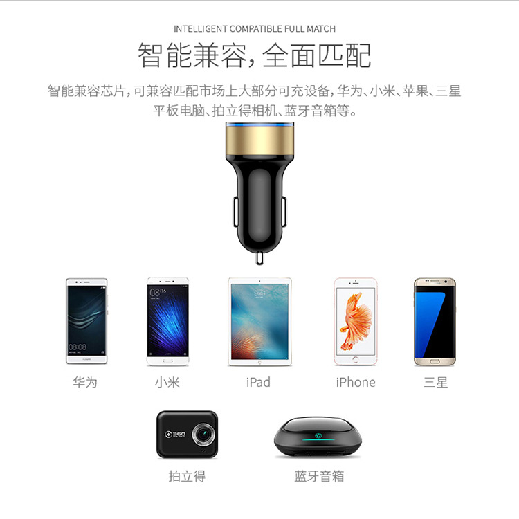 New aluminum ring 5V3.1A display car charging aluminum alloy multifunctional Halo digital display car charger manufacturers