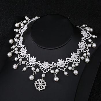 Bridal Korean Style White Lace Flash Diamond Pendant Headwear Hair Accessories Neck Collar choker Girls' Headwear