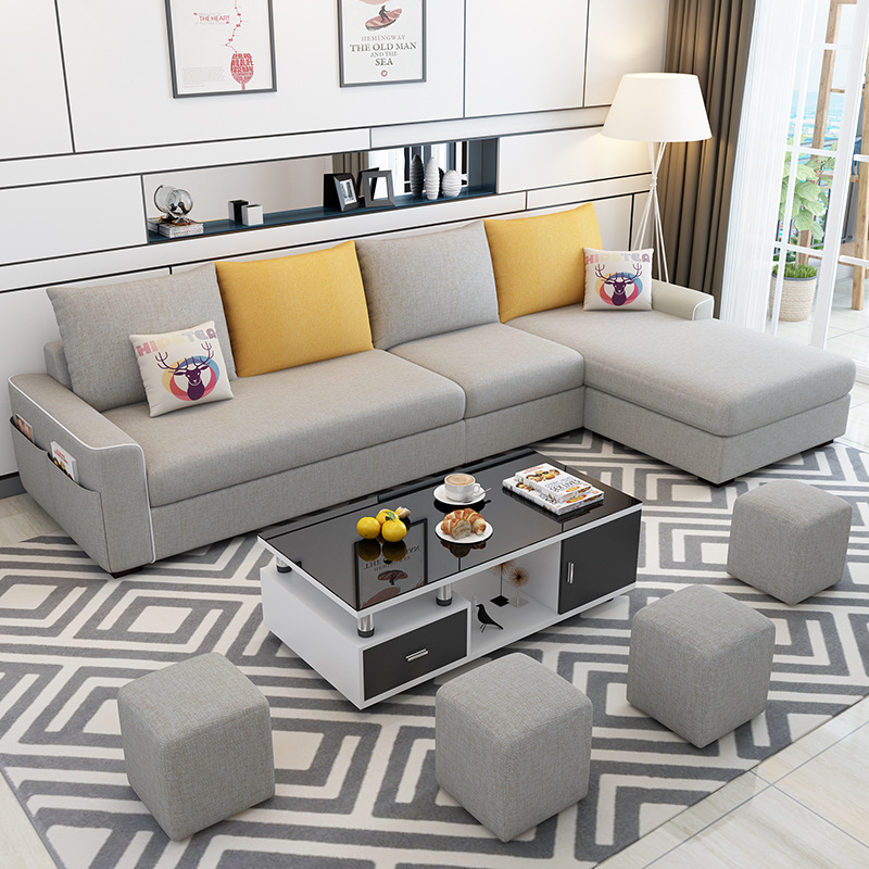 布艺沙发组合可拆洗三人位小户型简约现代公寓乳胶科技布艺沙发