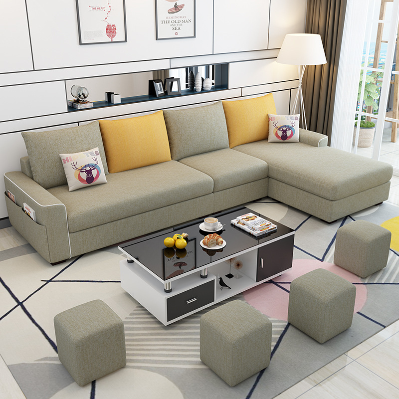 布艺沙发组合可拆洗三人位小户型简约现代公寓乳胶科技布艺沙发