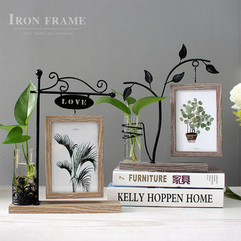 Creative Iron Hydroponic Photo Frame Display 6inch Scandinavian Style Double-Sided Photo Frame Specimen Frame Decorative Ornaments Wholesale