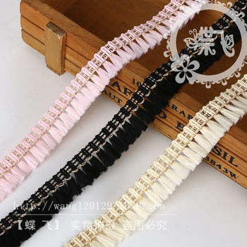 In-Stock Lace Printed Ribbon Sample Low-Elastic Silk Polyester Broom Lace DIY Accessory Ruffle Trim