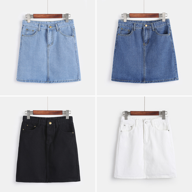 High Waisted A Line Denim Skirt Vintage Korean Style Slim Fit Casual Wear Wholesale Available
