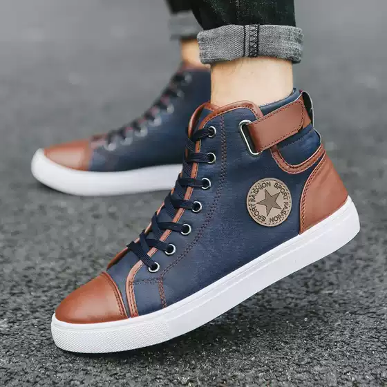 2026 Spring New Retro Trendy Shoes British Style Ankle Boots Men's High Top Shoes Korean Style Trendy Men's High Top Sneakers