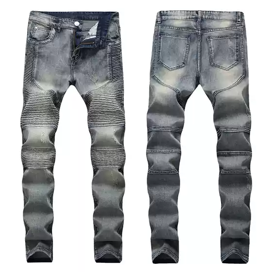 Micro-Elastic Small Straight Slim Motorcycle Pants for Men Cross-Border Exclusive for European and American Fashion Men's Denim Xintang Denim
