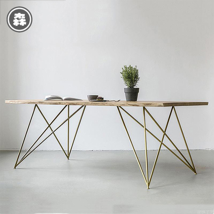 北欧简约实木餐桌侘寂风长桌工作台创意休闲餐厅咖啡厅桌椅组合