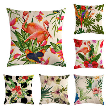 Cross-border Fresh Flamingo Green Leaf Series Linen Pillowcase Cushion Cover AliExpress Amazon eabyD346