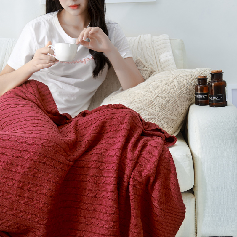 Nordic Knitted Blanket Twist Cotton Wool Blanket Sofa Blanket Office Afternoon Leisure Blanket Bed End Blanket
