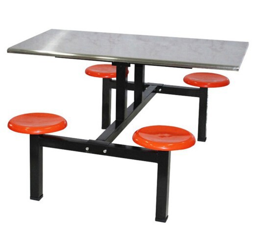 学生校员工公司食堂餐厅8人餐桌椅 厂家不锈钢连体条形八人餐桌椅