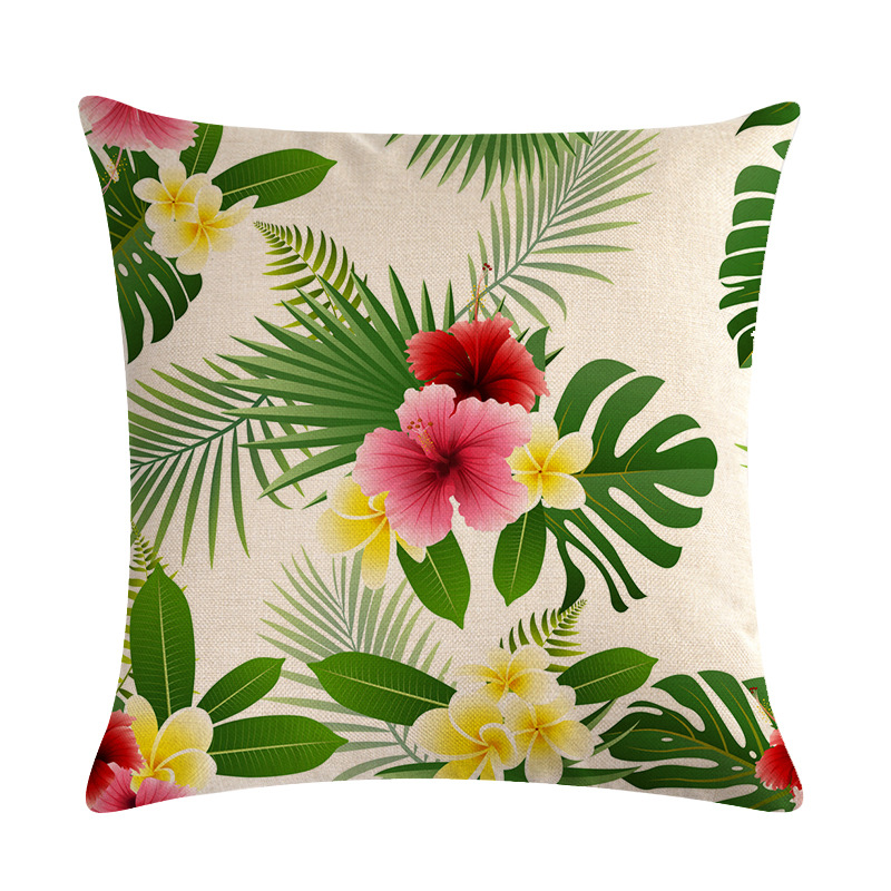 Cross-border Fresh Flamingo Green Leaf Series Linen Pillowcase Cushion Cover AliExpress Amazon eabyD346