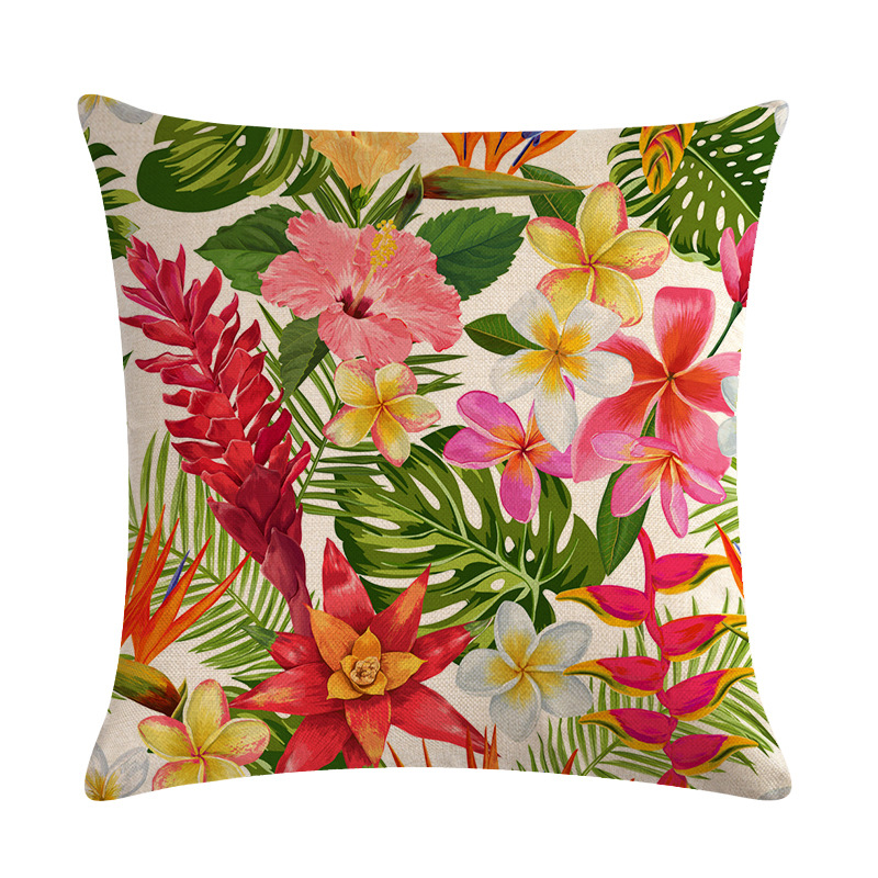 Cross-border Fresh Flamingo Green Leaf Series Linen Pillowcase Cushion Cover AliExpress Amazon eabyD346