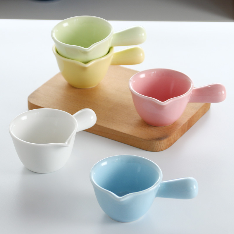 Western Style Flavor Plate with Handle Mini Ceramic Small Milk Pot Steak Juice Pot Milk Pot Coffee Milk Cup Glass Dessert Bowl