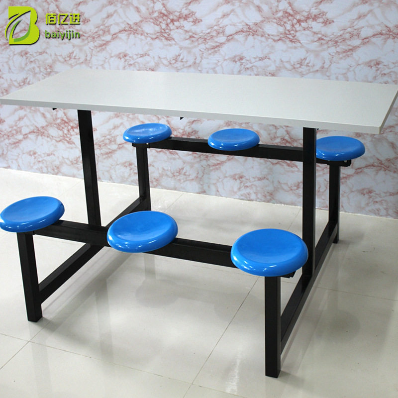 学生校员工公司食堂餐厅8人餐桌椅 厂家不锈钢连体条形八人餐桌椅