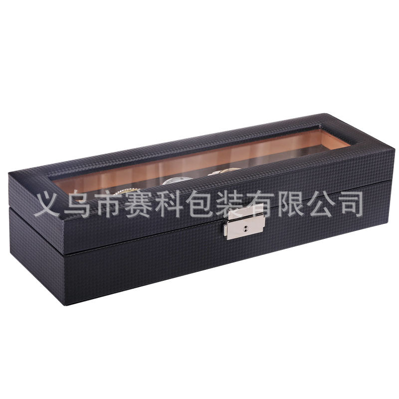 [Luxury Edition] Spot Wholesale Carbon Fiber Pattern 6-Digit Watch Box Storage Display Watch Box 6-Piece Pu Watch Box