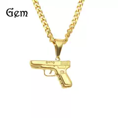 Jewelry Cross-Border Hip-Hop Trendy Gang Pistol Pendant Vacuum Color-Preserving Electroplating Men's Personalized Necklace Wholesale