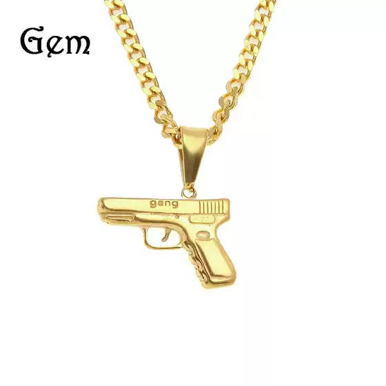 Jewelry Cross-Border Hip-Hop Trendy Gang Pistol Pendant Vacuum Color-Preserving Electroplating Men's Personalized Necklace Wholesale