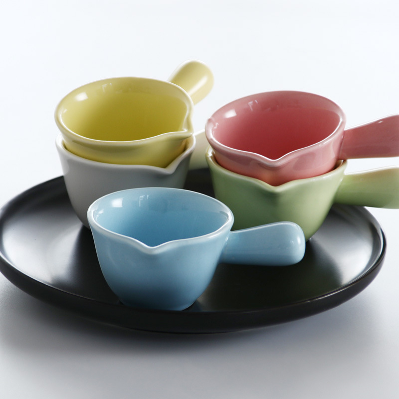 Western Style Flavor Plate with Handle Mini Ceramic Small Milk Pot Steak Juice Pot Milk Pot Coffee Milk Cup Glass Dessert Bowl