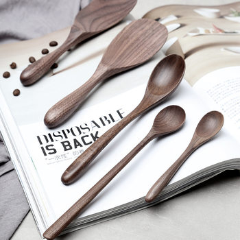 Log Tableware Nordic Creative Black Walnut Rice Shovel Wooden Spoon Solid Wood Dessert Coffee Mixing Spoon Factory Wholesale